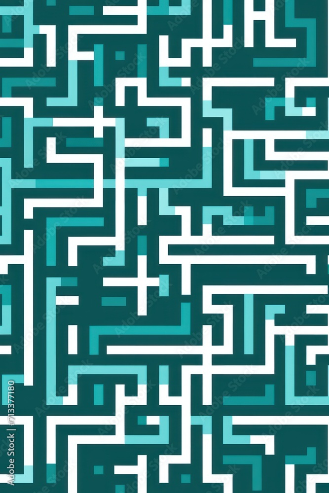 Random maze generator in the style of Jordn Grimmer, flat vector, aqua and gray 