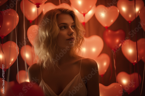 Valentine's Day balloons background. Girl on background of balloons © Aleksandr