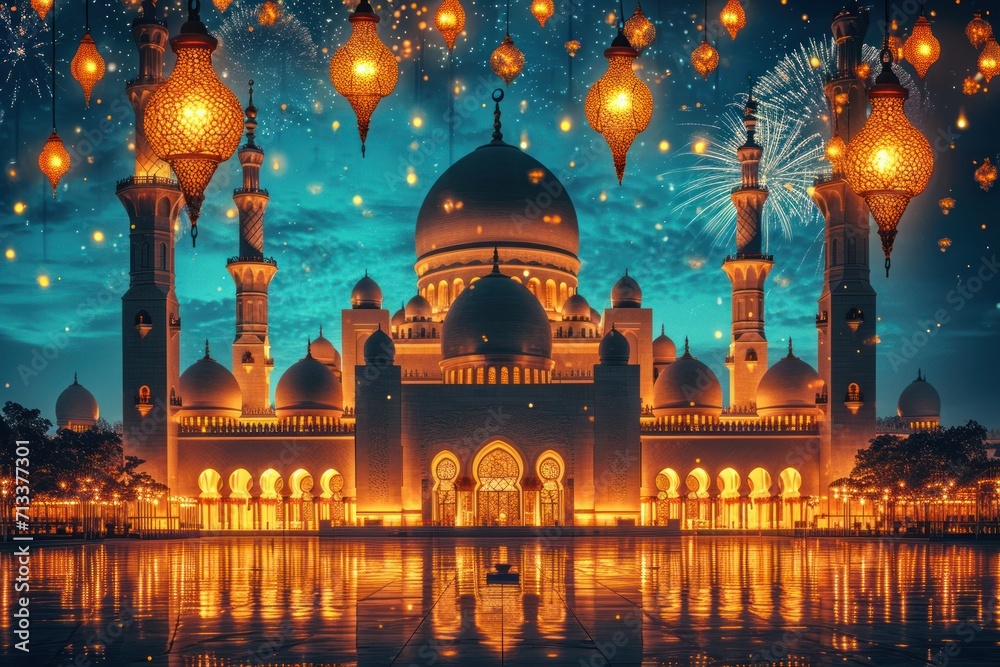 Ornate Lamp Design Iconic Mosque Gateway Bursting with Elegance
