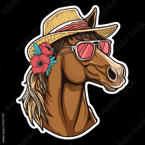 Vector horse using summer hat and glasses