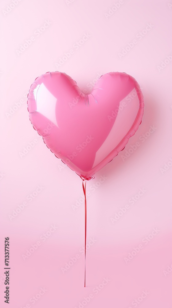 Pink heart shaped balloon on trendy color pastel background generated AI, Vertical greeting card.