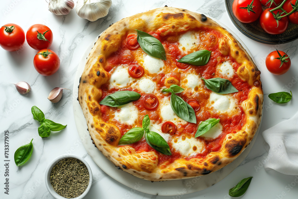 Pizza Napolitana with tomatoes, basil and mozzarella - Generative AI