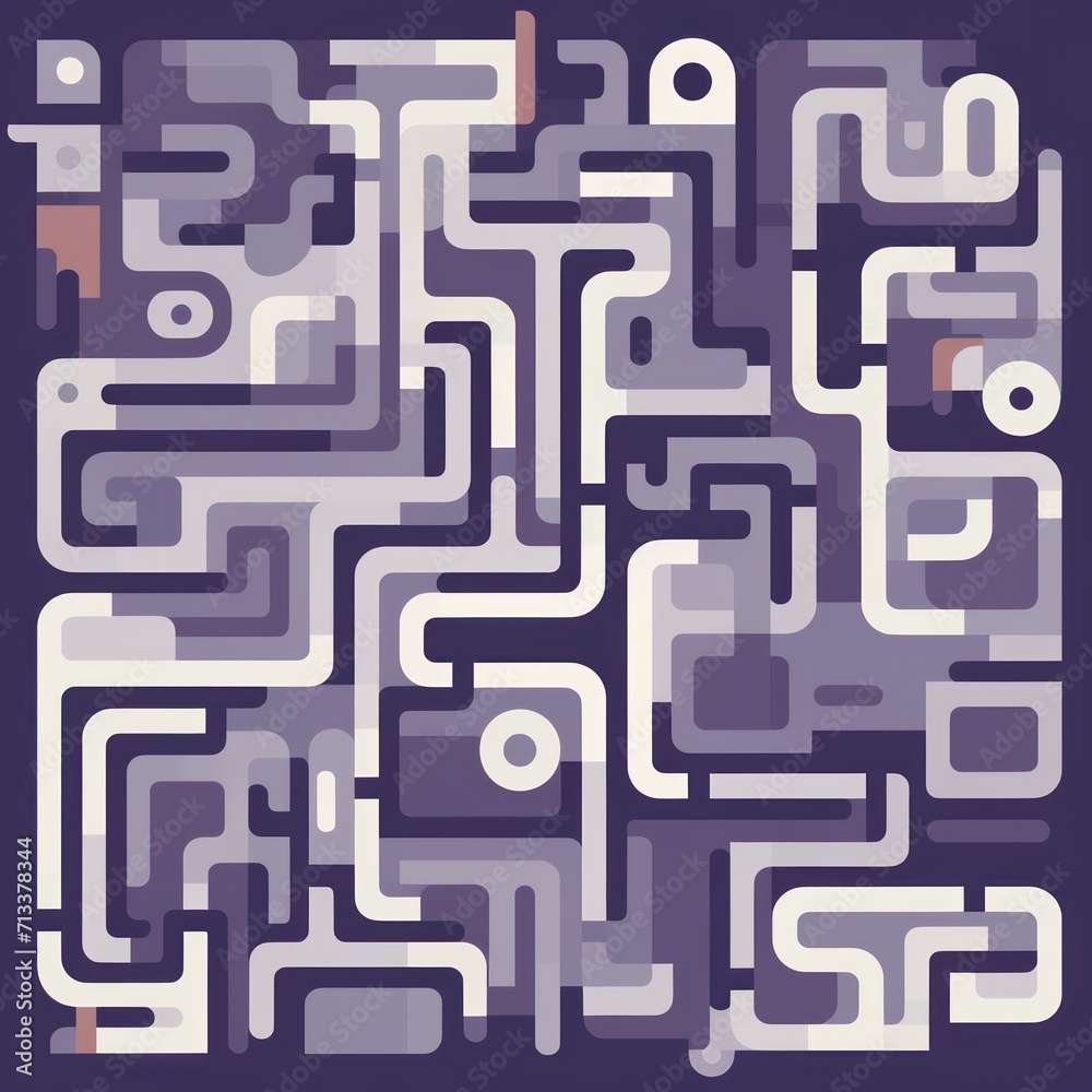Random maze generator in the style of Jordn Grimmer, flat vector, eggplant and gray 