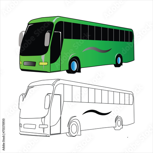 
Vector green tourist or city bus on the road coach vector 3d illustration hand drawn illustration
