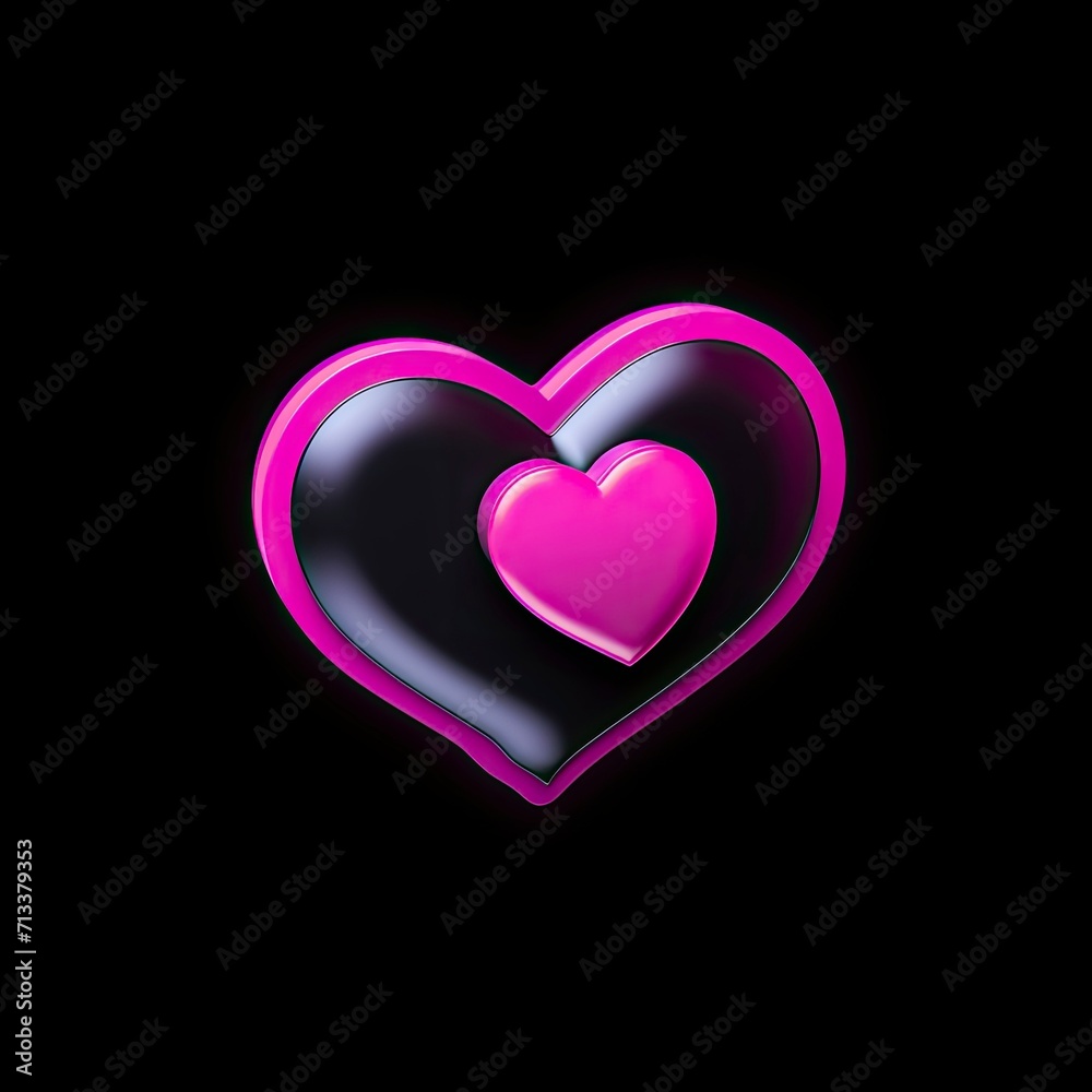 A 3D Instagram heart emoji with a black background, featuring a pink heart symbol. The emoji is hiper-realistic and hiper-detailed, making it visually captivating with generative ai