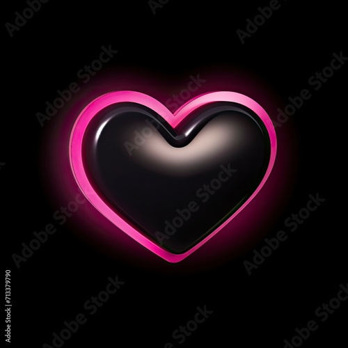 A 3D Instagram heart emoji with a black background  featuring a pink heart symbol. The emoji is hiper-realistic and hiper-detailed  making it visually captivating with generative ai