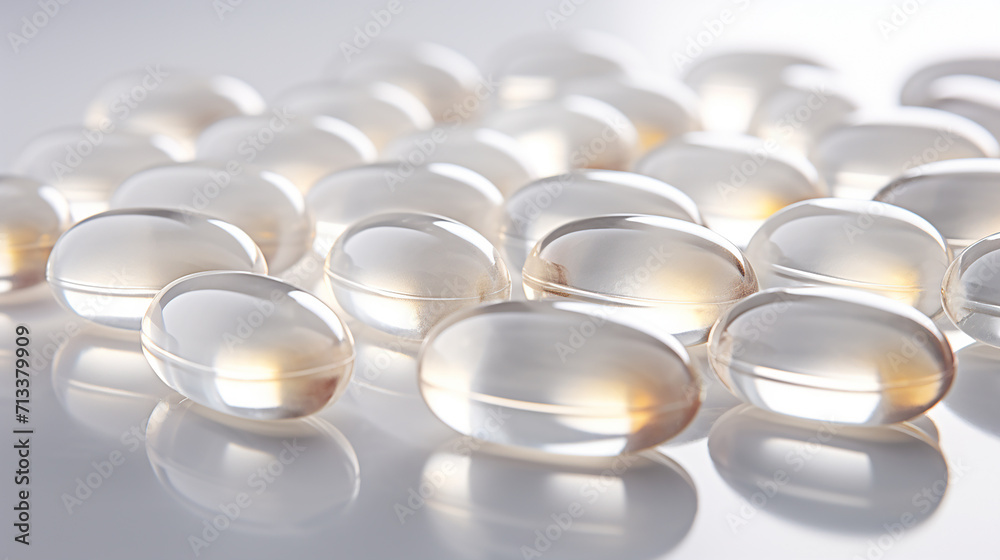 Soft gelatin capsules of white color containing vitamins or oil Soft gelatin capsules of white color containing vitamins or oil