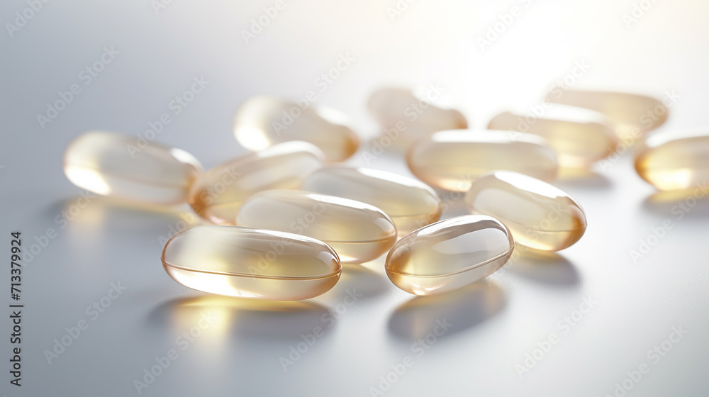 Soft gelatin capsules of white color containing vitamins or oil Soft gelatin capsules of white color containing vitamins or oil