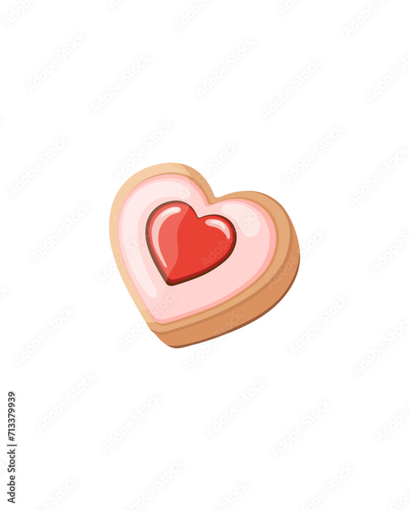 One heart-shaped cookie with strawberry jam. Color vector image. One heart-shaped cookie with strawberry jam. Color vector image.