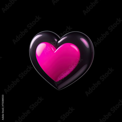 A 3D Instagram heart emoji with a black background, featuring a pink heart symbol. The emoji is hiper-realistic and hiper-detailed, making it visually captivating with generative ai