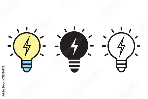 Lightbulb icon on light background. Idea symbol. Electric lamp, light, Flat design vector illustration

