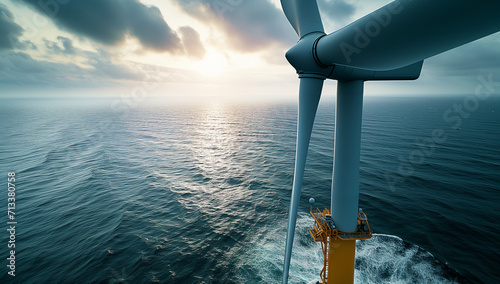 Wind Turbine at sea, close up photo