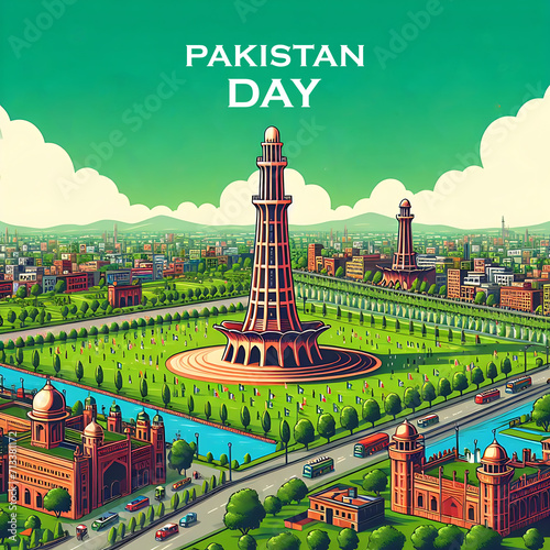 23rd march Pakistan day background, Pakistan resolution day with Pakistani flag, Generative AI photo