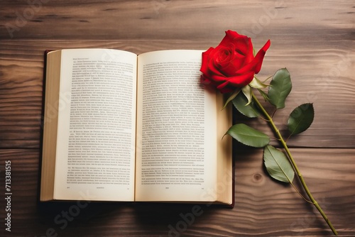 A red rose and a book to celebrate International Book Day, St. Jordi Day festival photo
