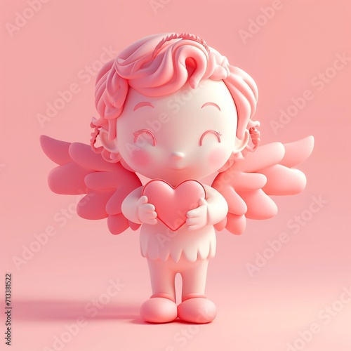 Cherubic plasticine-style cupid holding a heart, rendered in a gentle pink. A heartwarming illustration perfect for Valentine's Day themes and romantic decor.