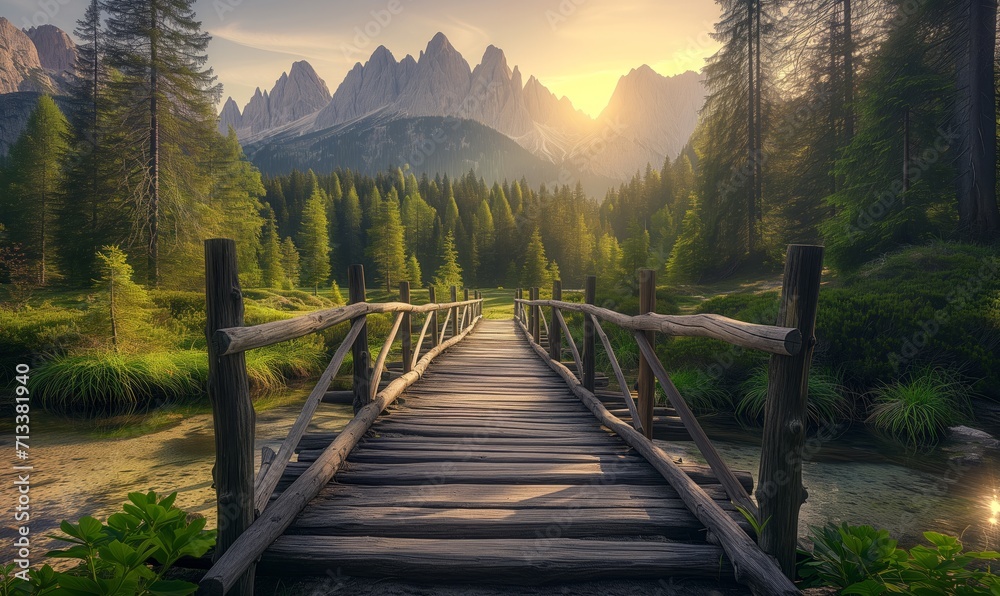 Old wooden path up into the mountains. Old wooden path up into the mountains.