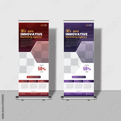 Modern creative corporate business roll up banner design signage retractable banner with multiple trendy colors design vector bundle template