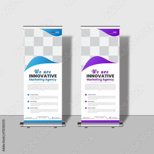 Modern creative corporate business roll up banner design signage retractable banner with multiple trendy colors design vector bundle template
