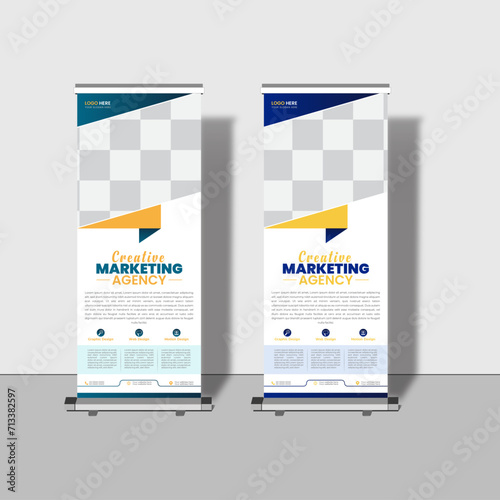Modern creative corporate business roll up banner design signage retractable banner with multiple trendy colors design vector bundle template