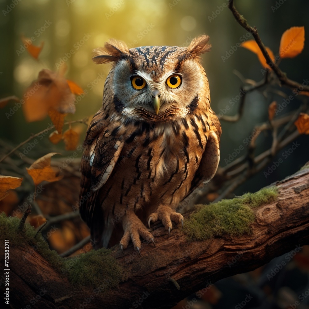 Tree branch sitting beautiful owls images Generative AI Tree branch sitting beautiful owls images Generative AI