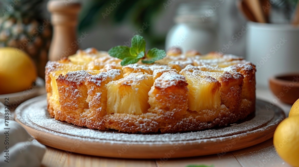 Pineapple cake. Whole and slice fruit tart. Pineapple pie sweet pastry Pineapple cake. Whole and slice fruit tart. Pineapple pie sweet pastry