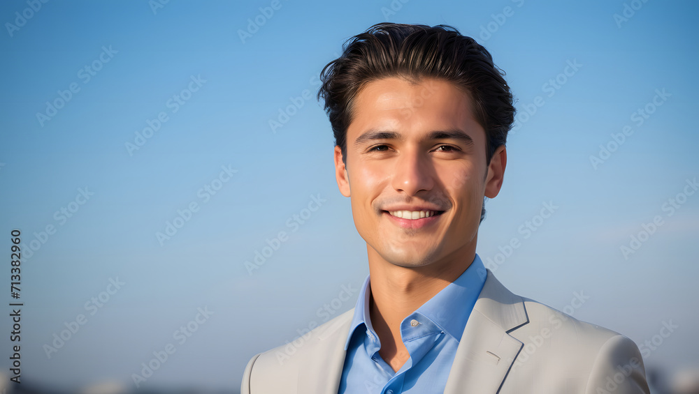 Young handsome successful confident reliable businessman against blue sky Young handsome successful confident reliable businessman against blue sky