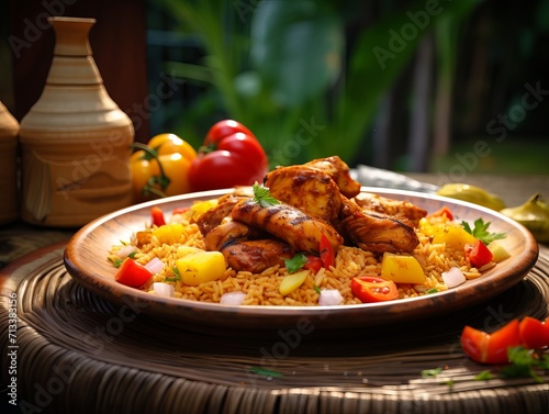 Authentic Jollof Rice with Grilled Chicken & Plantain