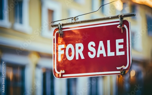 FOR SALE Sign in front of House building for real estate agent, Buy and Sell in Residential Home Property Business 