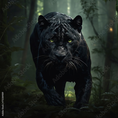 Terrible black panther forest images Generative AI