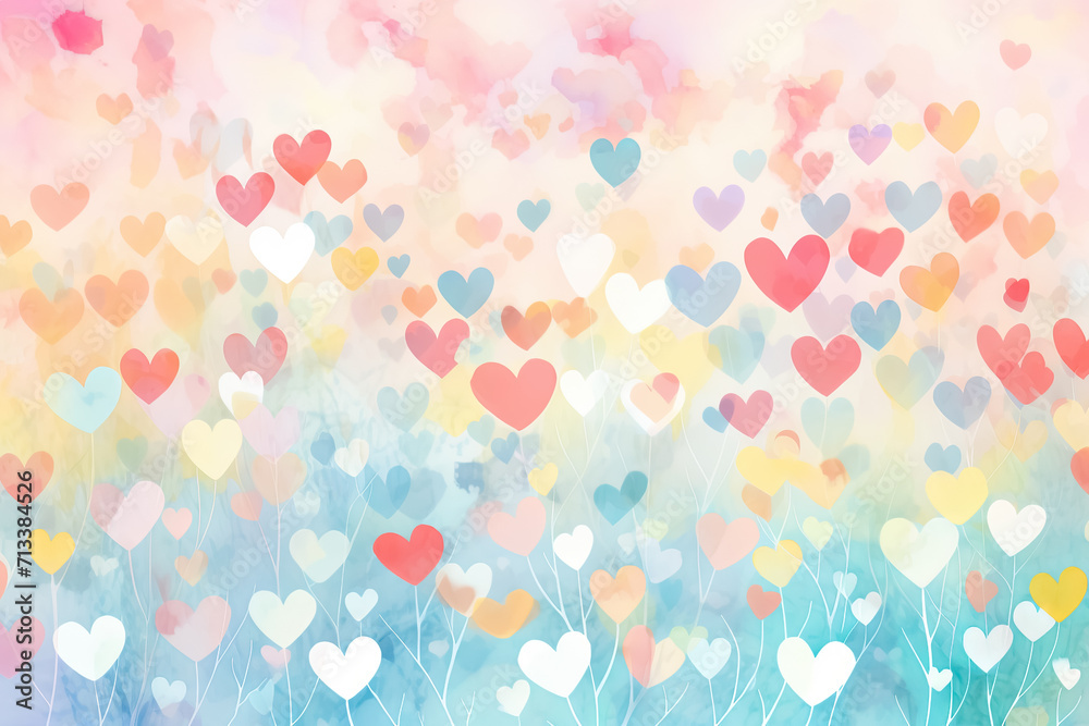 Colorful heart bokeh background. Valentines day background. Generative Ai