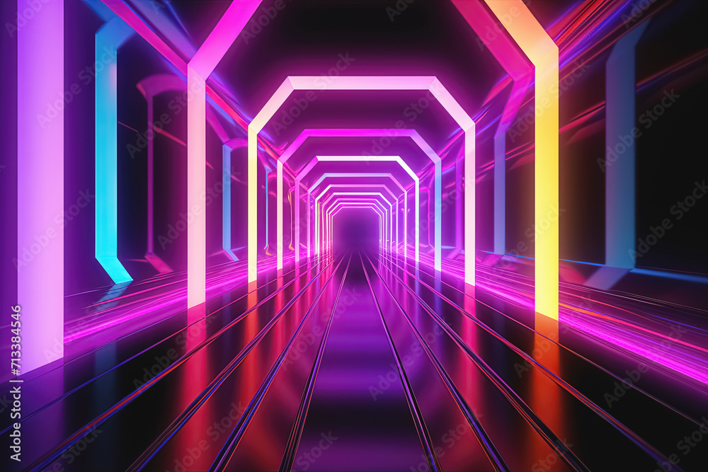 Futuristic corridor with glowing neon lights. Generative Ai Futuristic corridor with glowing neon lights. Generative Ai