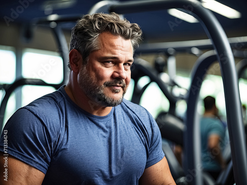 Portrait of a middle-aged man in a gym. Generative Ai