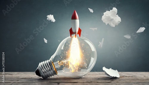 foguete partindo de dentro de uma lâmpada, crescimento a partir de ideias, negócios photo