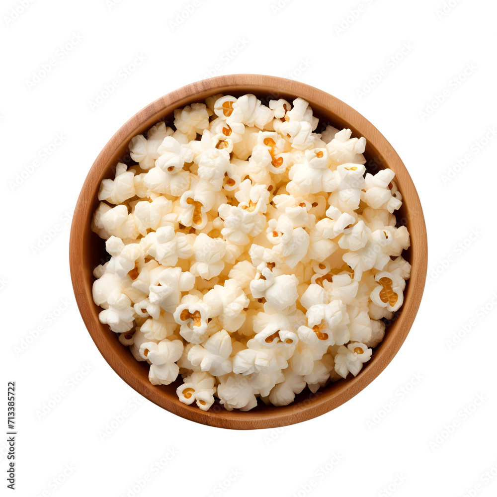 A Top View of a Bowl of White Popcorn Portion, Isolated on Transparent Background, PNG A Top View of a Bowl of White Popcorn Portion, Isolated on Transparent Background, PNG