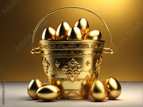 Luxury bright shiny golden Easter eggs 