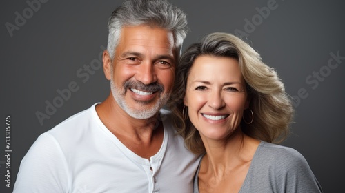 An older, middle-aged couple is happy, having fun and laughing indoor
