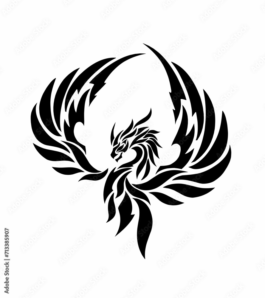 graphic vector illustration of abstract tribal art tattoo of a dragon flapping its wings