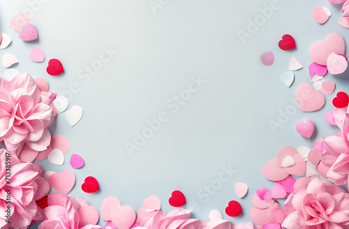 card with pink rose petals framen banner with free space for text photo