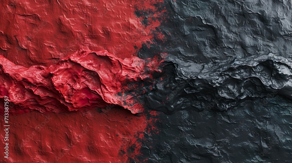 Fondo abstracto de pintura con textura en negro y rojo. Generado por IA.
