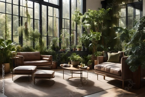 an ultra-realistic and detailed image of an indoor garden sitting space