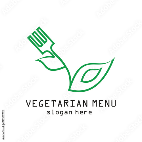Vegetarian menu logo design simple concept Premium Vector