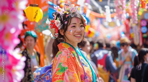 Woman in Traditional Kimono at Festival