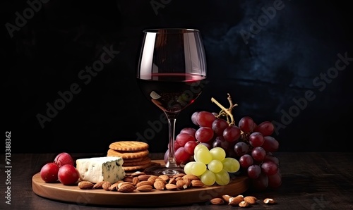 A Glass of Wine and a Platter of Grapes and Nuts