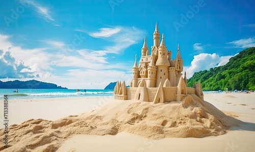 A Majestic Sand Castle on a Serene Sandy Beach