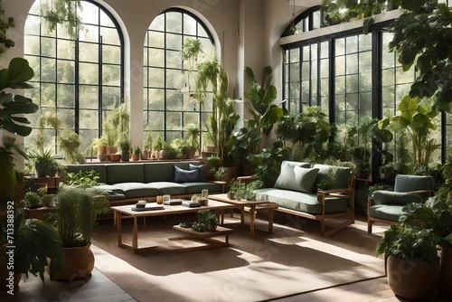 an ultra-realistic and detailed image of an indoor garden sitting space