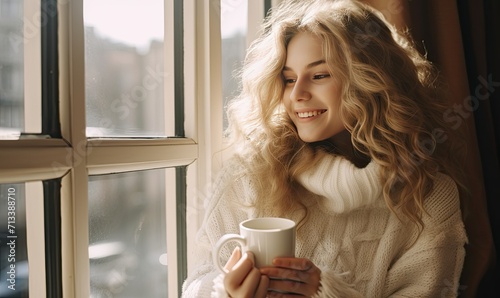 A Moment of Serenity: Woman Enjoying Coffee by the Window