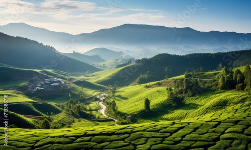 A Serene Landscape of a Verdant Hillside With a Meandering River © uhdenis