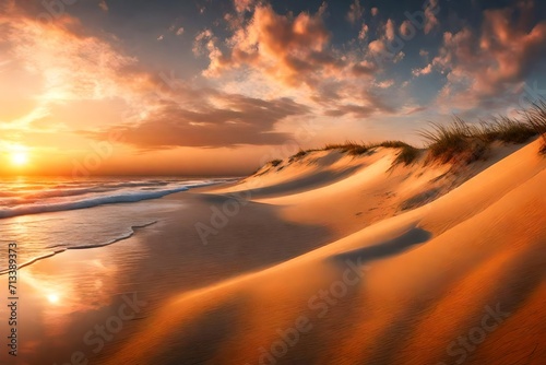 Dune beach panorama at sunset