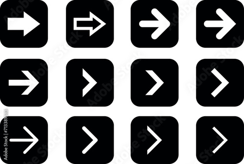 Right arrows in black square vector set