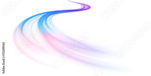 Abstract background in blue and purple neon glow colors. Vector png blue glowing lines air flow effect. Speed connection background.	 photo